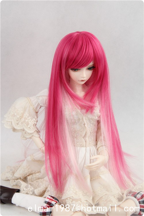 Heat resisting Fiber pink and white wig for bjd